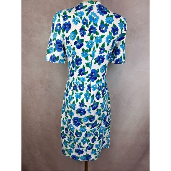 Vintage 1990s Floral Dress 100% Cotton Designer Adrienne Vittadini - Picture 2 of 5